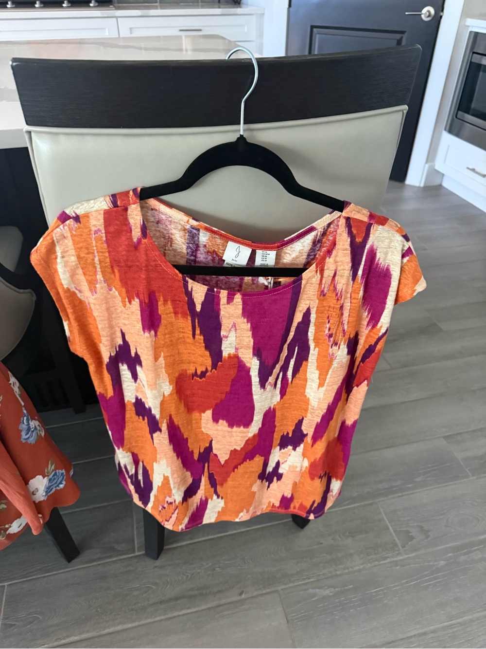 Joie Orange & Magenta Abstract Cap-Sleeve Blouse